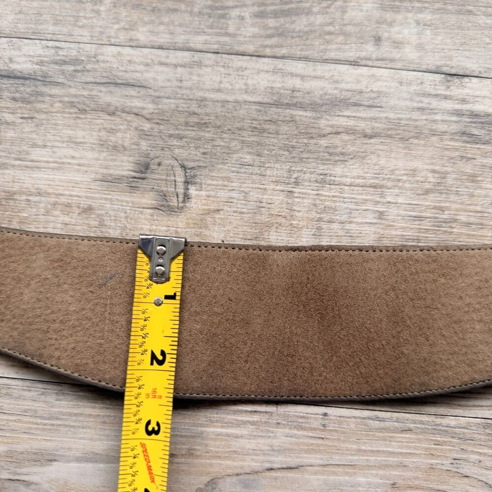 Vintage Wide Suede Waist Belt Tan Leather Statement Belt Buckle Medium Western - Picture 7 of 9